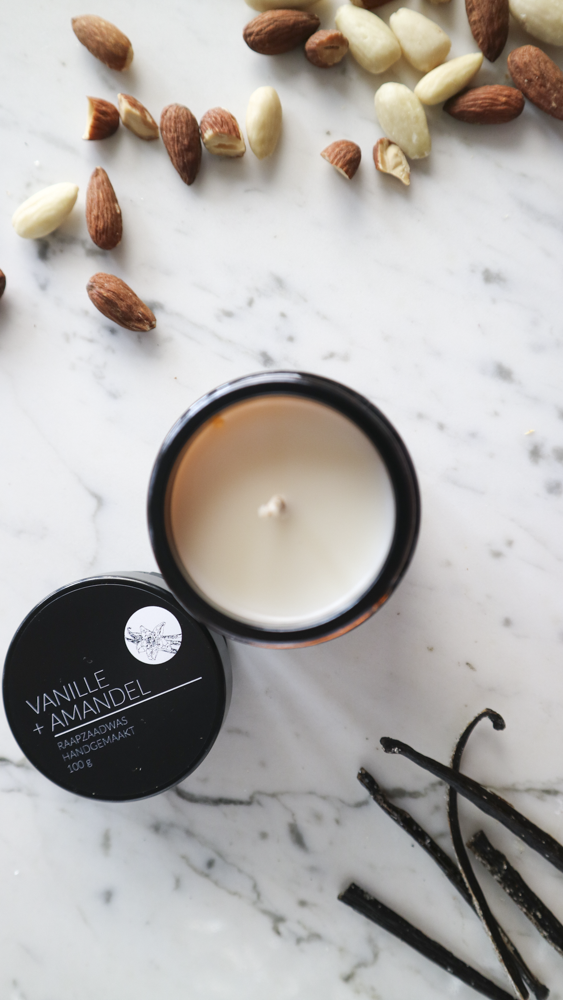 Geurkaars Vanille + Amandel Katoenen Lont